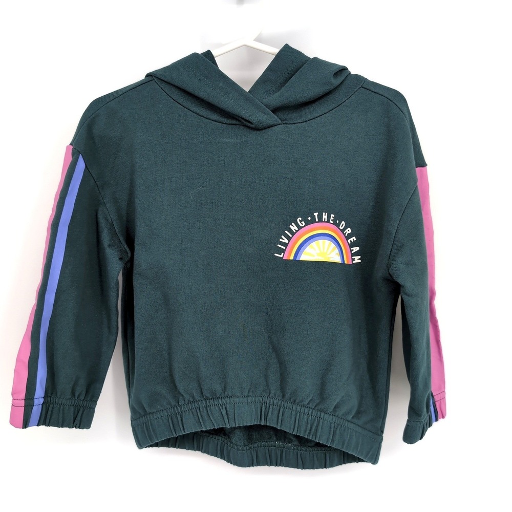 Hanna Andersson Hoodie Green Rainbow Graphic Side Stripe Toddler 2T